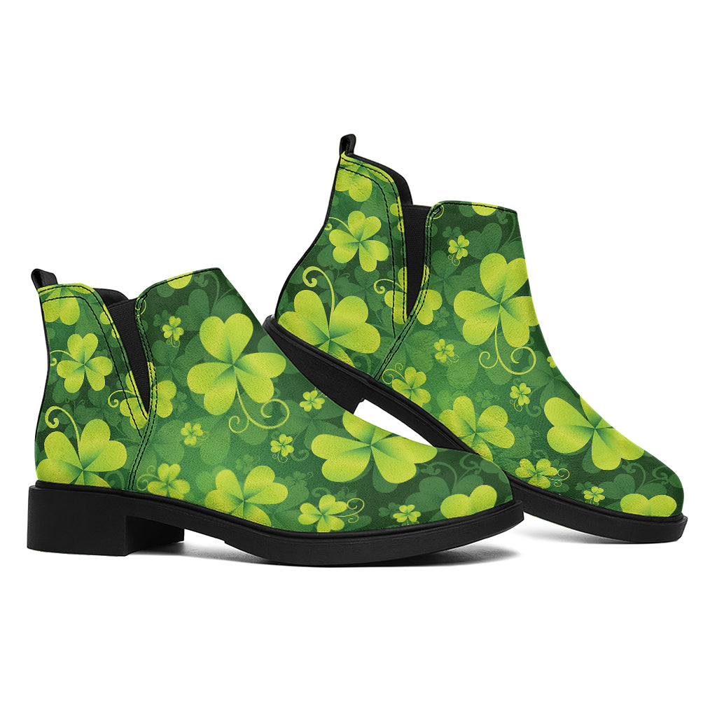 St. Patrick's Day Shamrock Pattern Print Flat Ankle Boots