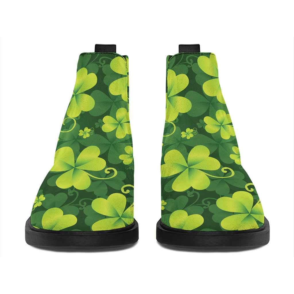 St. Patrick's Day Shamrock Pattern Print Flat Ankle Boots