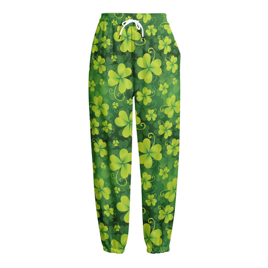 St. Patrick's Day Shamrock Pattern Print Fleece Lined Knit Pants
