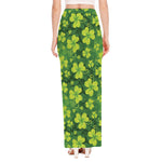 St. Patrick's Day Shamrock Pattern Print High Slit Maxi Skirt