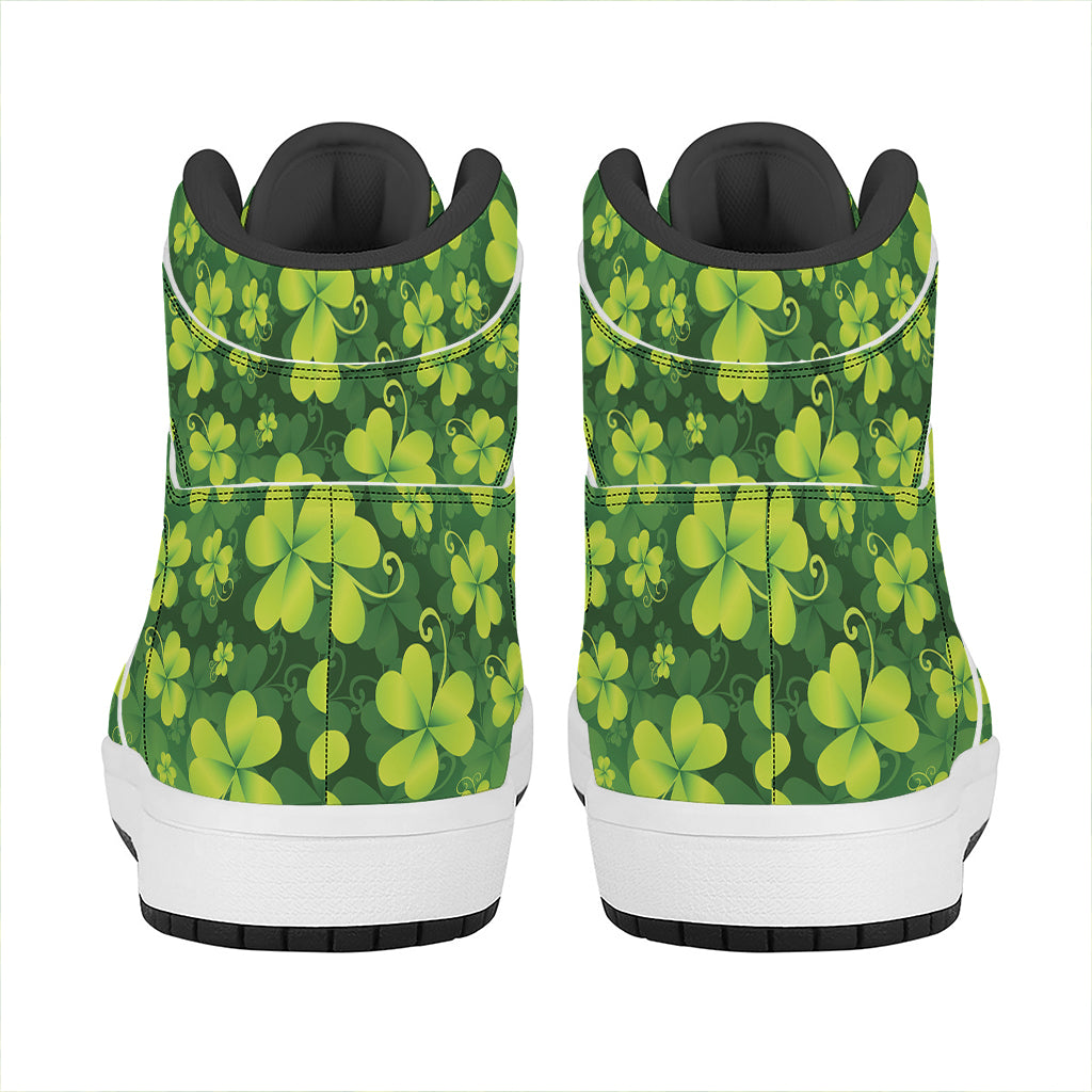 St. Patrick's Day Shamrock Pattern Print High Top Leather Sneakers