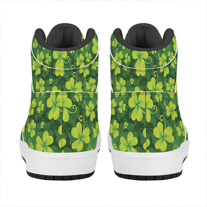 St. Patrick's Day Shamrock Pattern Print High Top Leather Sneakers