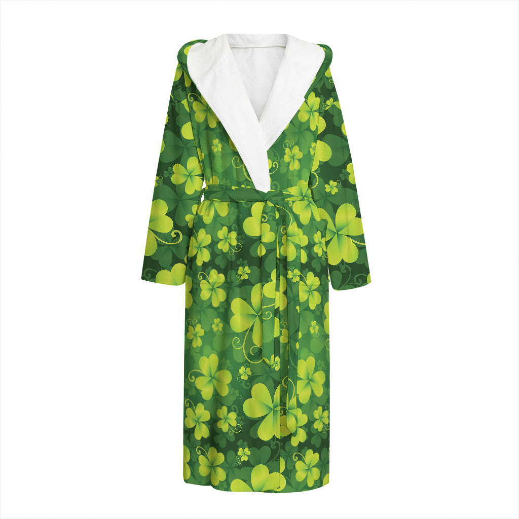 St. Patrick's Day Shamrock Pattern Print Hooded Bathrobe