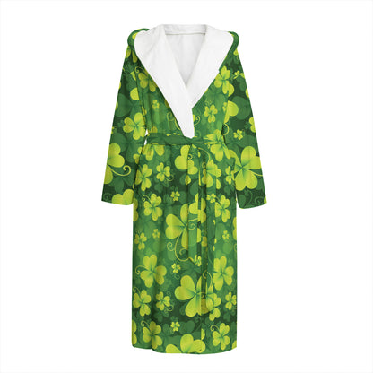 St. Patrick's Day Shamrock Pattern Print Hooded Bathrobe