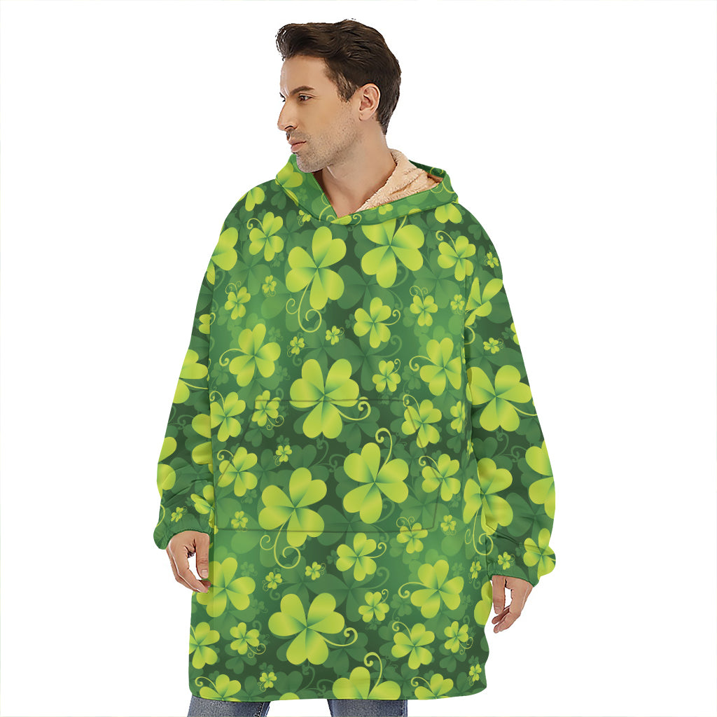 St. Patrick's Day Shamrock Pattern Print Hoodie Blanket