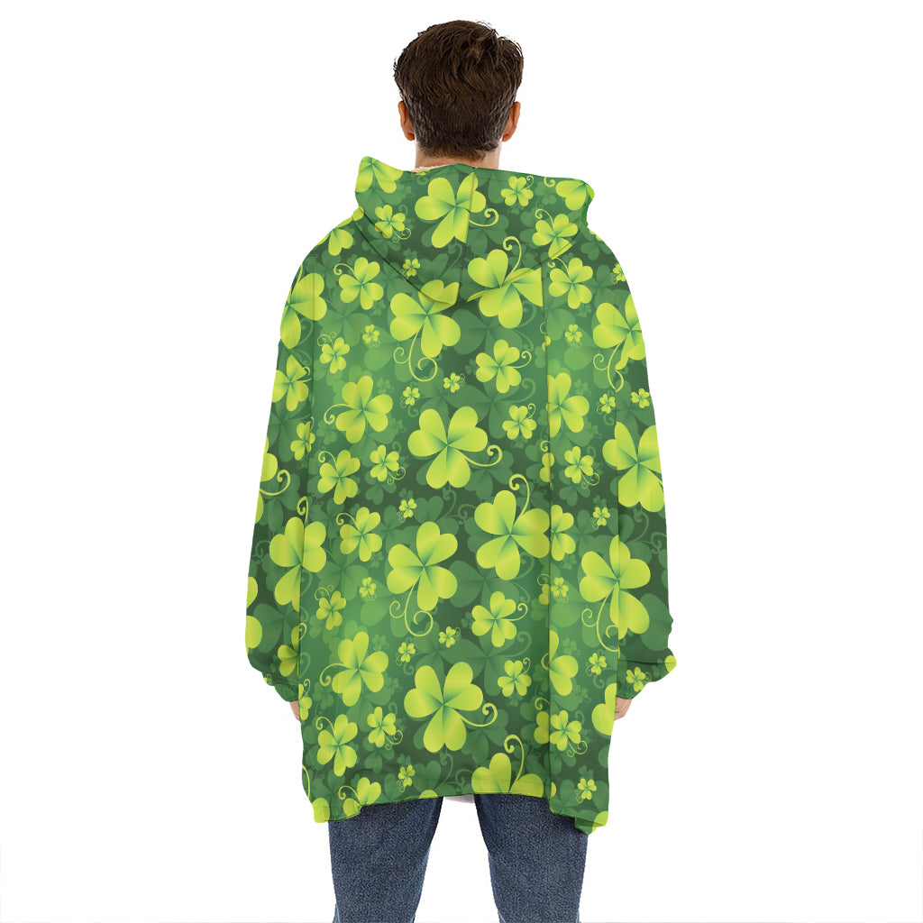 St. Patrick's Day Shamrock Pattern Print Hoodie Blanket
