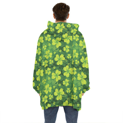 St. Patrick's Day Shamrock Pattern Print Hoodie Blanket