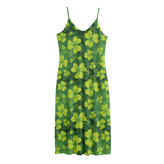 St. Patrick's Day Shamrock Pattern Print Jersey Midi Cami Dress