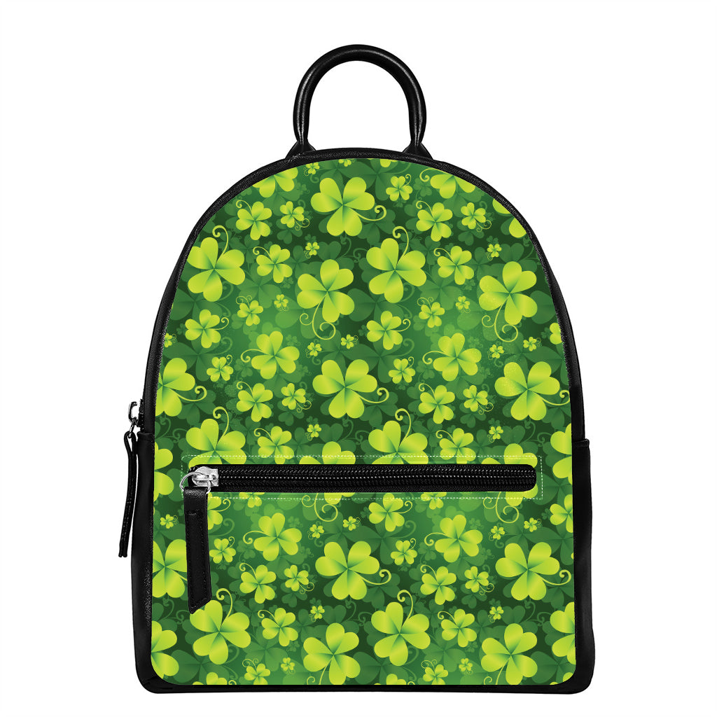 St. Patrick's Day Shamrock Pattern Print Leather Backpack