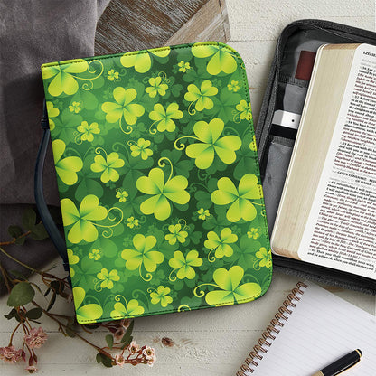 St. Patrick's Day Shamrock Pattern Print Leather Bible Cover