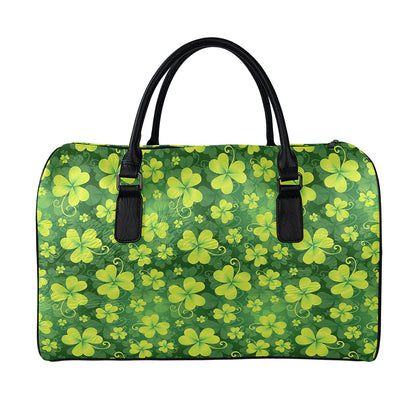 St. Patrick's Day Shamrock Pattern Print Leather Duffle Bag