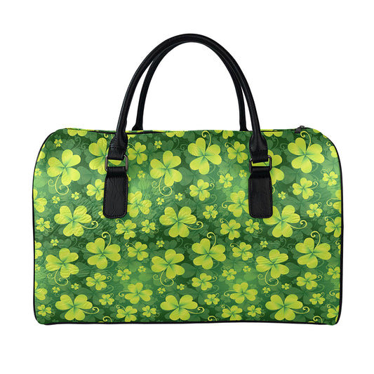 St. Patrick's Day Shamrock Pattern Print Leather Duffle Bag