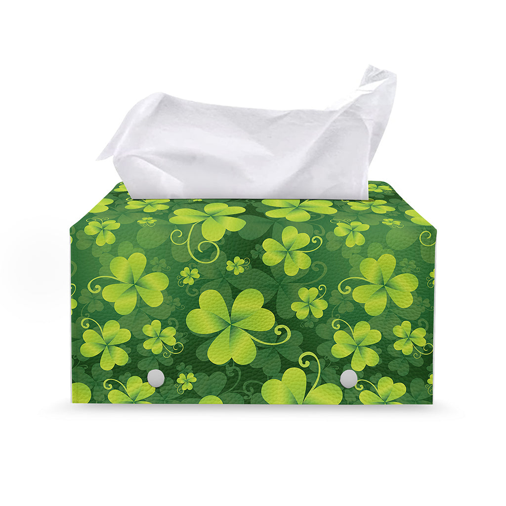 St. Patrick's Day Shamrock Pattern Print Leather Tissue Box Cover