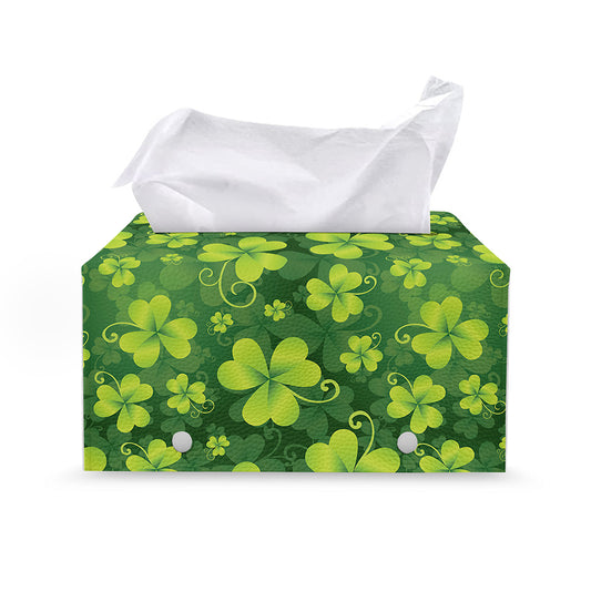 St. Patrick's Day Shamrock Pattern Print Leather Tissue Box Cover
