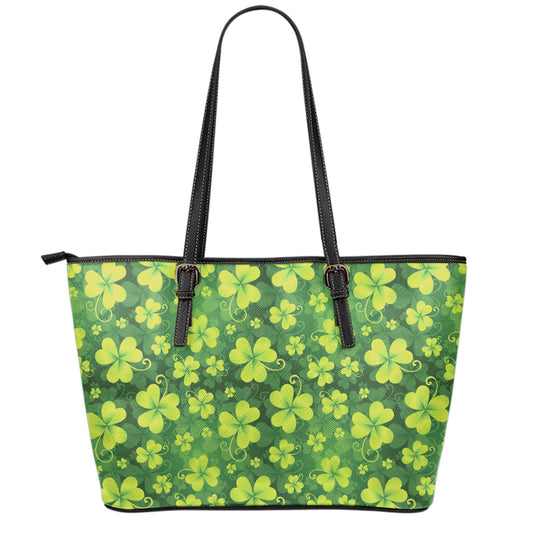 St. Patrick's Day Shamrock Pattern Print Leather Tote Bag