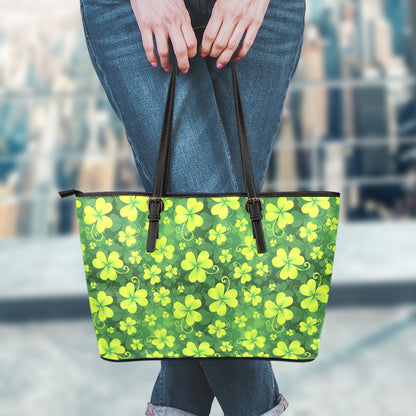 St. Patrick's Day Shamrock Pattern Print Leather Tote Bag