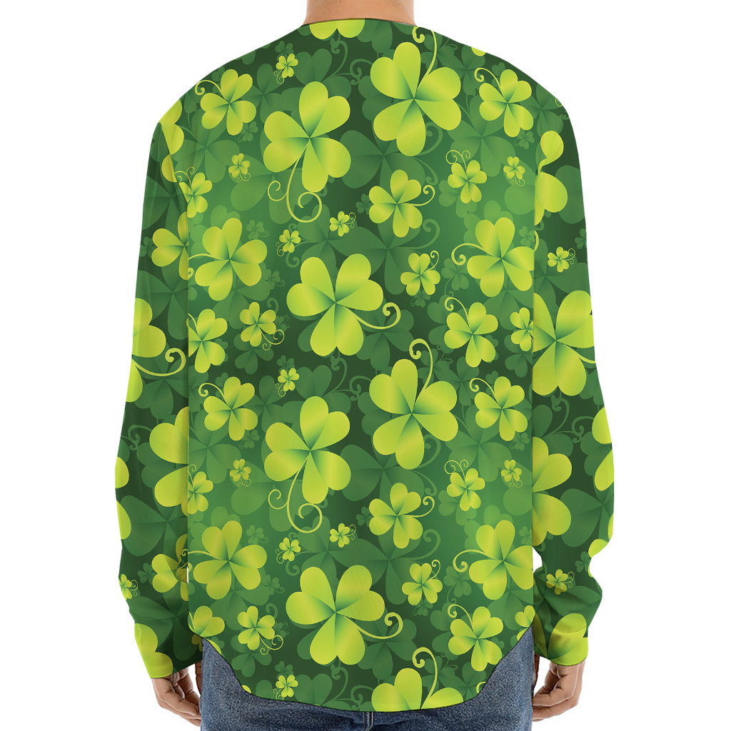 St. Patrick's Day Shamrock Pattern Print Long Sleeve Baseball Jersey