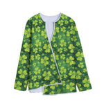 St. Patrick's Day Shamrock Pattern Print Long Sleeve Short Coat