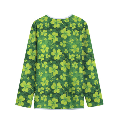 St. Patrick's Day Shamrock Pattern Print Long Sleeve Short Coat