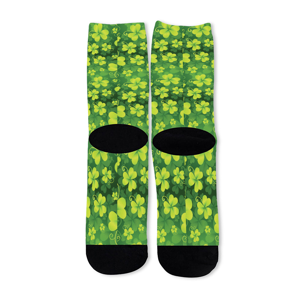 St. Patrick's Day Shamrock Pattern Print Long Socks