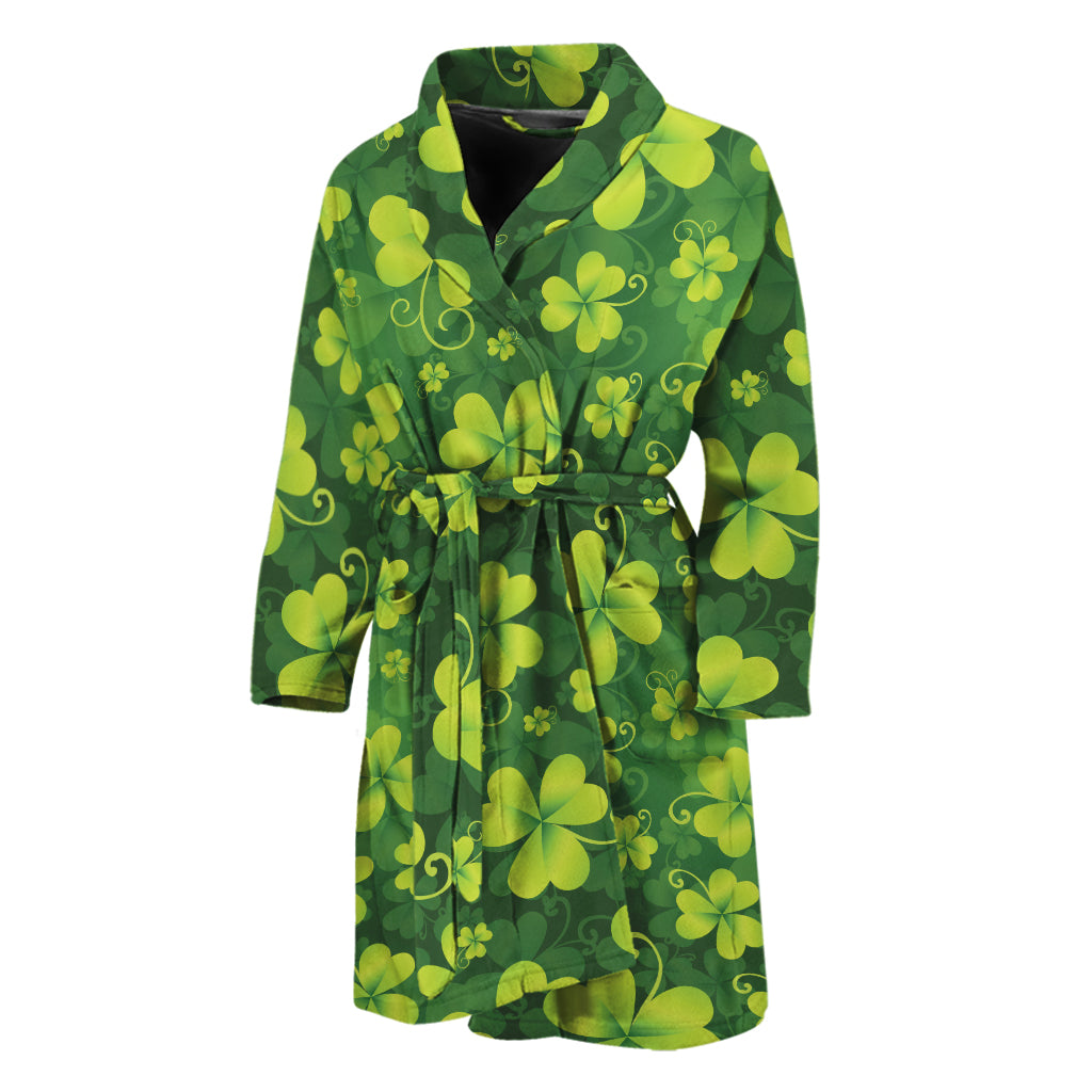 St. Patrick's Day Shamrock Pattern Print Men's Bathrobe