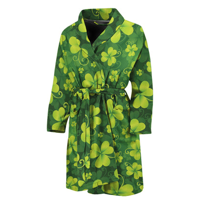 St. Patrick's Day Shamrock Pattern Print Men's Bathrobe