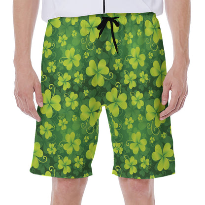 St. Patrick's Day Shamrock Pattern Print Men's Beach Shorts