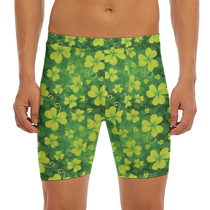 St. Patrick's Day Shamrock Pattern Print Men's Long Boxer Briefs