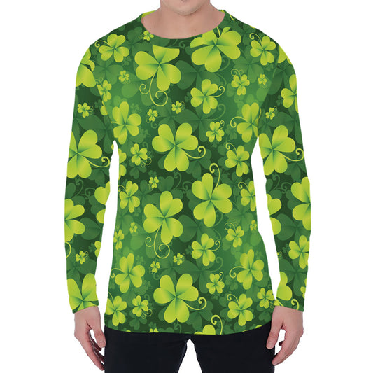St. Patrick's Day Shamrock Pattern Print Men's Long Sleeve T-Shirt