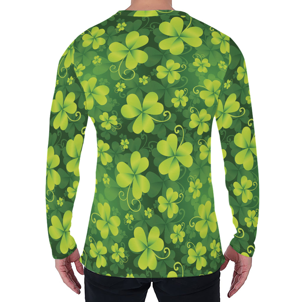 St. Patrick's Day Shamrock Pattern Print Men's Long Sleeve T-Shirt