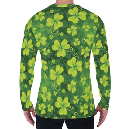 St. Patrick's Day Shamrock Pattern Print Men's Long Sleeve T-Shirt