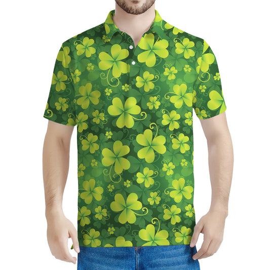 St. Patrick's Day Shamrock Pattern Print Men's Polo Shirt