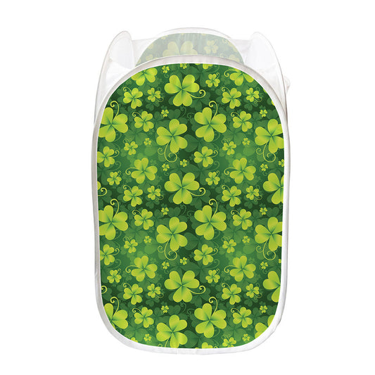 St. Patrick's Day Shamrock Pattern Print Mesh Laundry Hamper