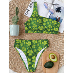 St. Patrick's Day Shamrock Pattern Print One Shoulder Bikini Top