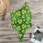 St. Patrick's Day Shamrock Pattern Print One Shoulder Bodysuit