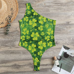 St. Patrick's Day Shamrock Pattern Print One Shoulder Bodysuit