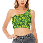 St. Patrick's Day Shamrock Pattern Print One Shoulder Crop Top