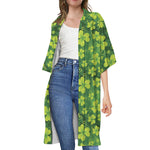 St. Patrick's Day Shamrock Pattern Print Open Front Beach Cover Up