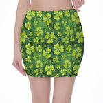 St. Patrick's Day Shamrock Pattern Print Pencil Mini Skirt