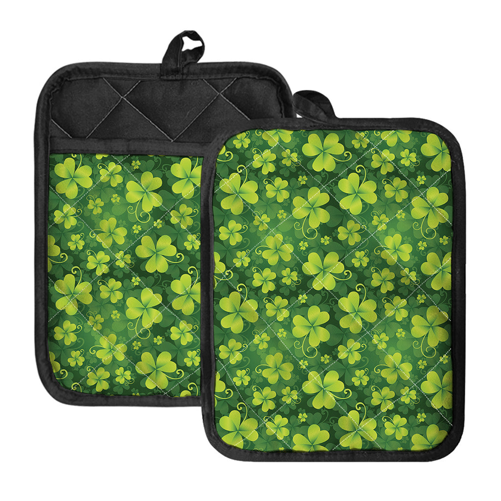 St. Patrick's Day Shamrock Pattern Print Pot Holders With Pocket