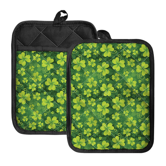 St. Patrick's Day Shamrock Pattern Print Pot Holders With Pocket