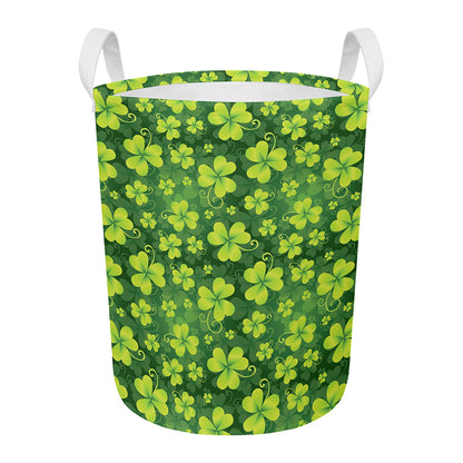 St. Patrick's Day Shamrock Pattern Print Round Laundry Basket