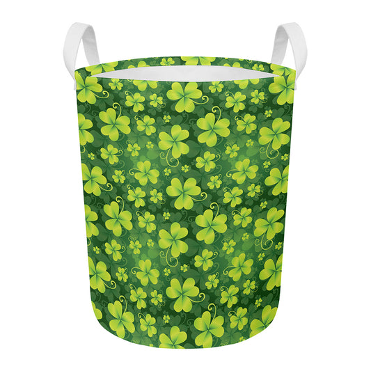 St. Patrick's Day Shamrock Pattern Print Round Laundry Basket