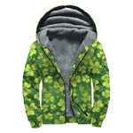 St. Patrick's Day Shamrock Pattern Print Sherpa Lined Zip Up Hoodie