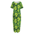 St. Patrick's Day Shamrock Pattern Print Short Sleeve Long Nightdress