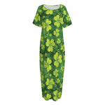 St. Patrick's Day Shamrock Pattern Print Short Sleeve Long Nightdress