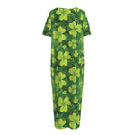 St. Patrick's Day Shamrock Pattern Print Short Sleeve Long Nightdress
