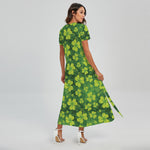 St. Patrick's Day Shamrock Pattern Print Short Sleeve Maxi Dress