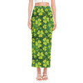 St. Patrick's Day Shamrock Pattern Print Side Slit Maxi Skirt