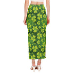 St. Patrick's Day Shamrock Pattern Print Side Slit Maxi Skirt